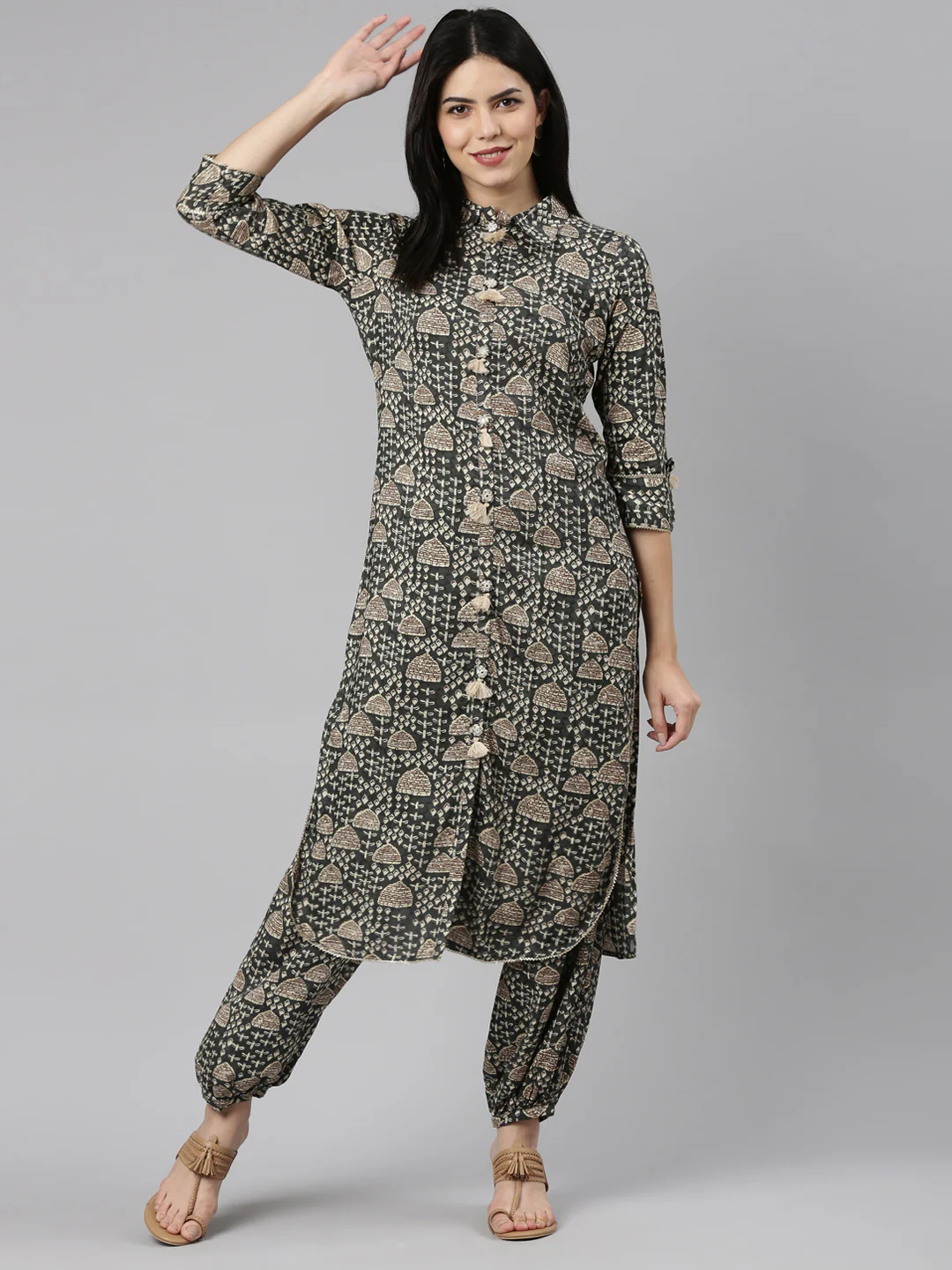 Neerus Grey Regular Straight Printed Kurta And Salwar - Image 5