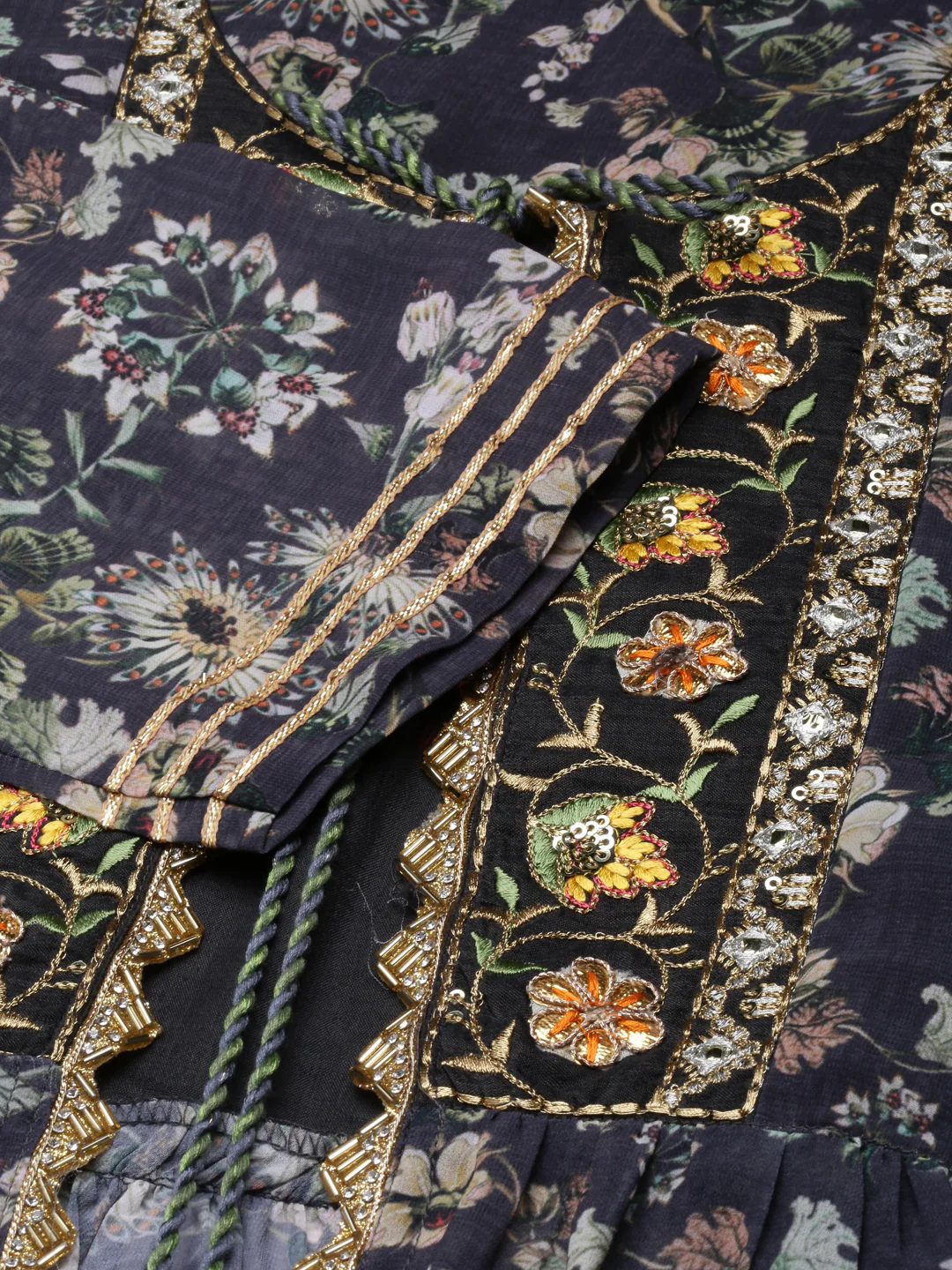 Neerus Grey Straight Casual Floral Dresses - Image 4