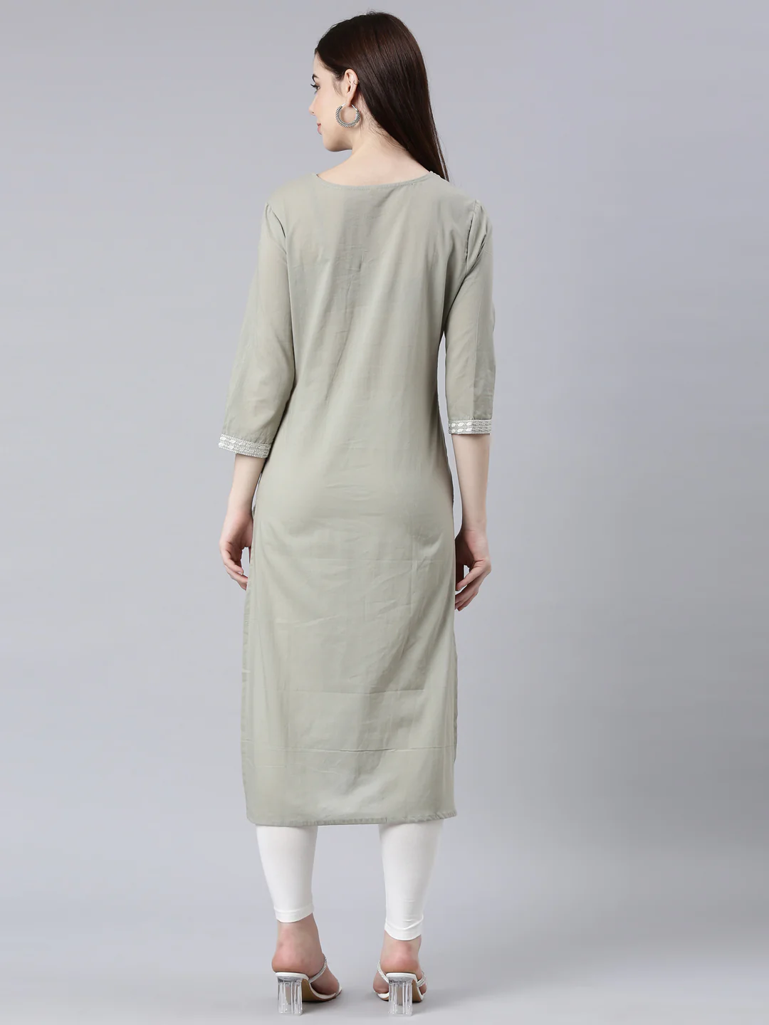 Neerus Grey Straight Casual Floral Straight Kurta - Image 4