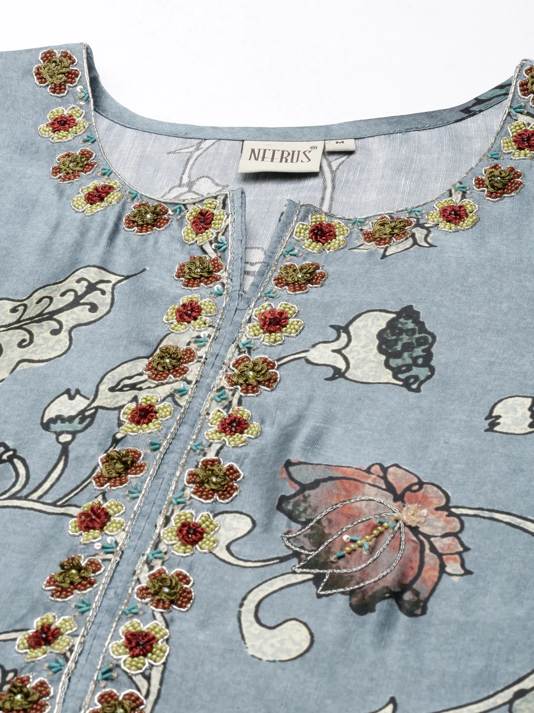 Neerus Grey Straight Casual Floral Straight Kurta - Image 6