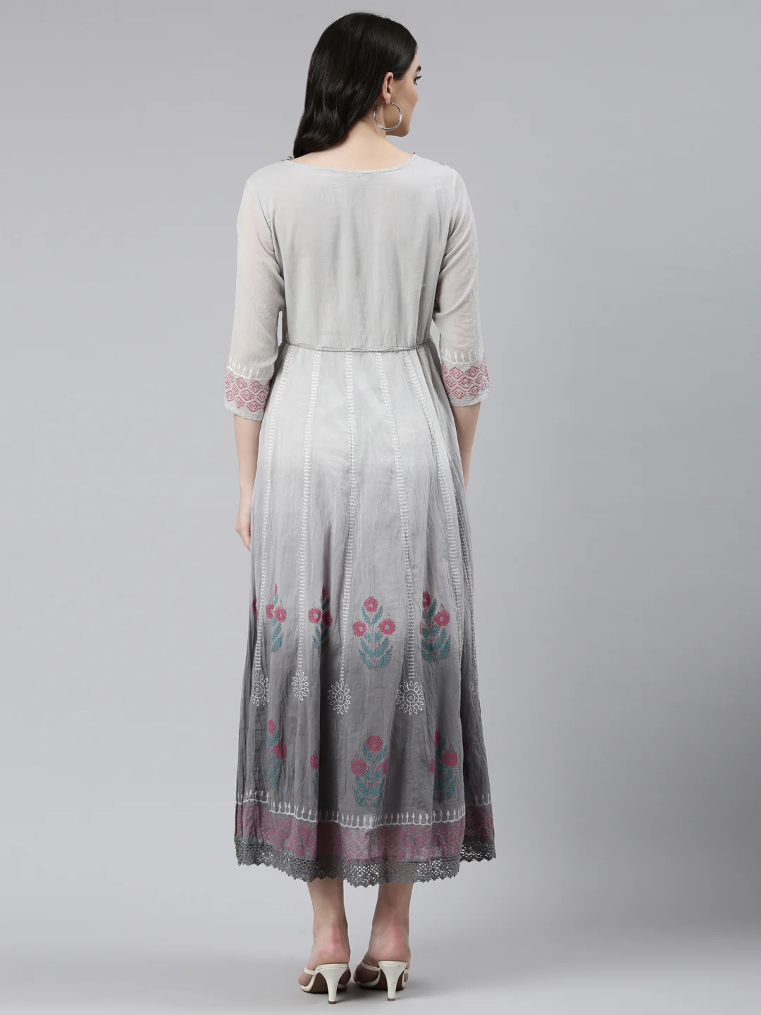 Neerus Grey Straight Casual Printed Dress - Image 3
