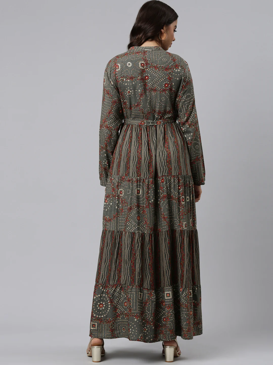 Neerus Grey Straight Casual Printed Maxi Dresses - Image 3