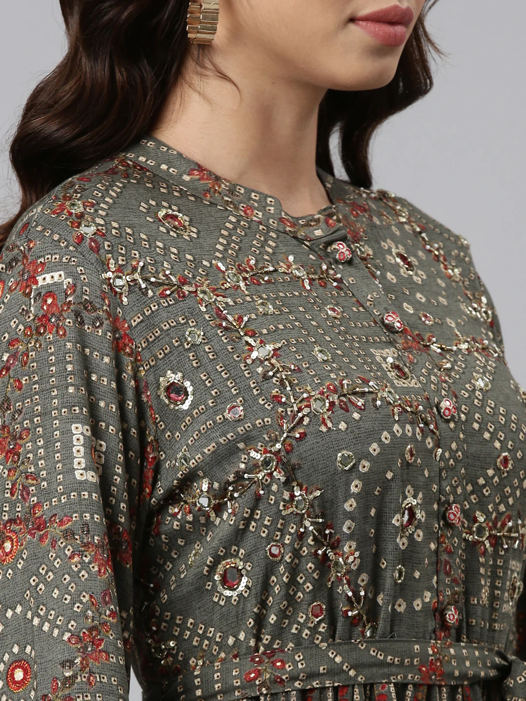 Neerus Grey Straight Casual Printed Maxi Dresses - Image 4