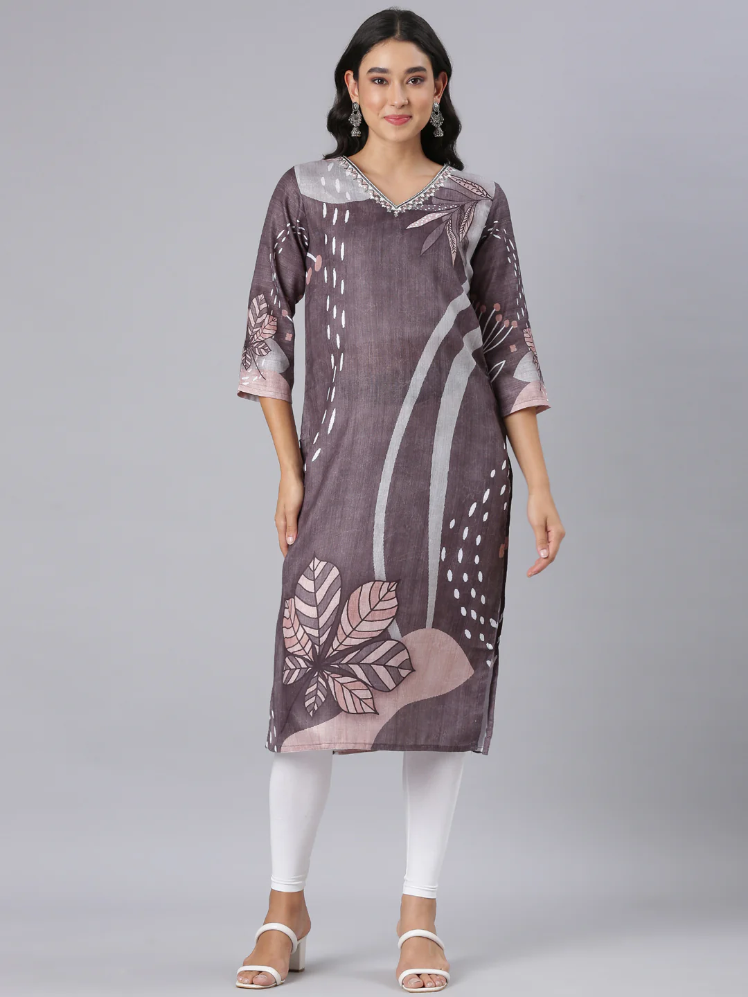 Neerus Grey Straight Casual Tribal Kurta