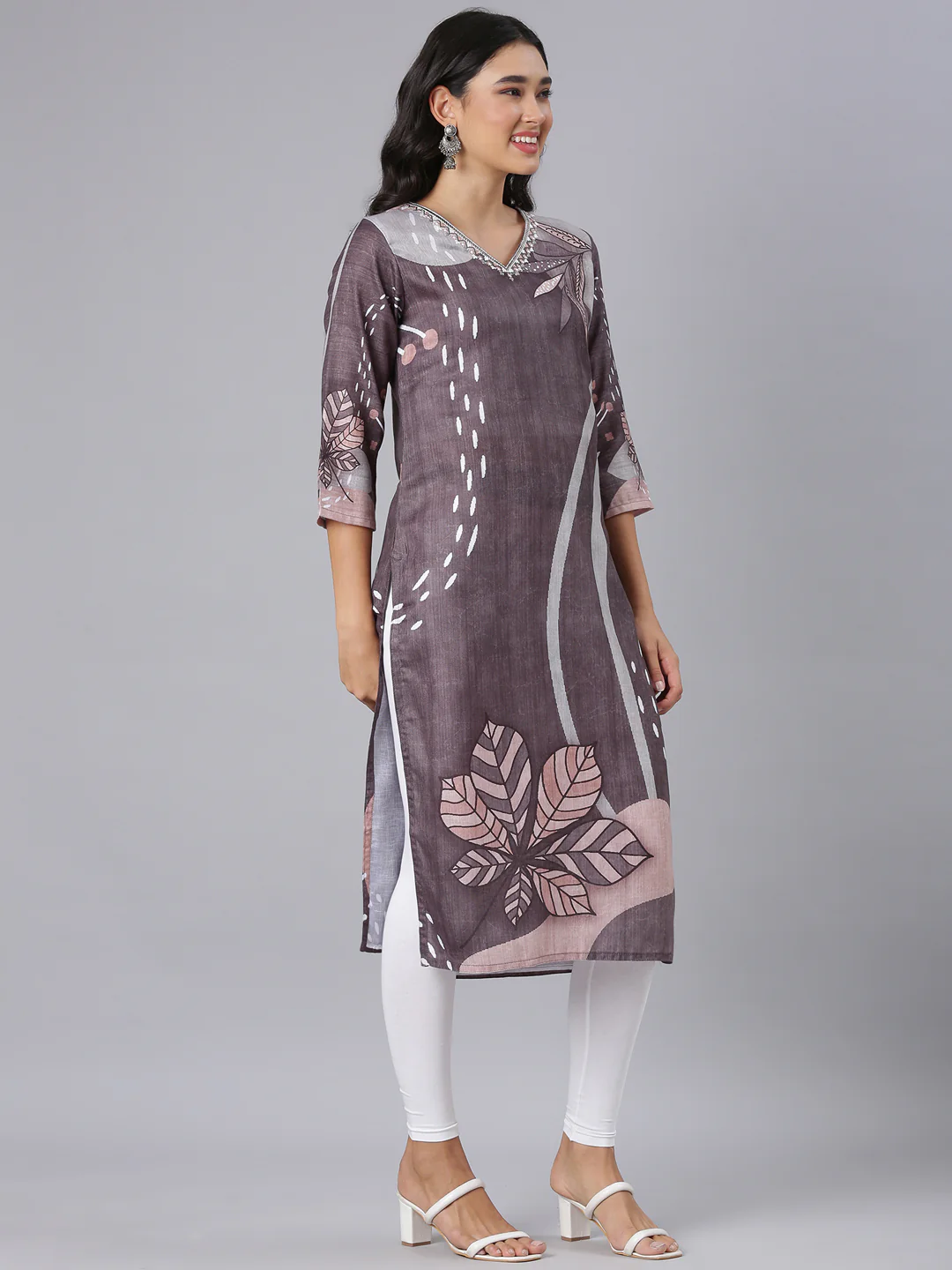 Neerus Grey Straight Casual Tribal Kurta - Image 2