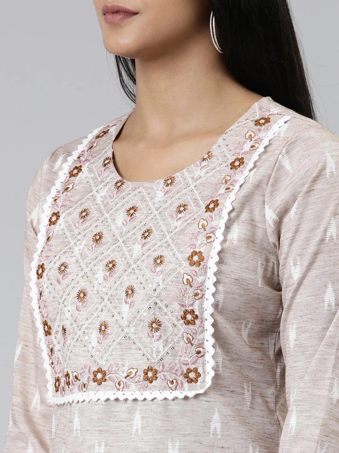 Neerus Grey Straight Printed Viscose Rayon Kurta - Image 4