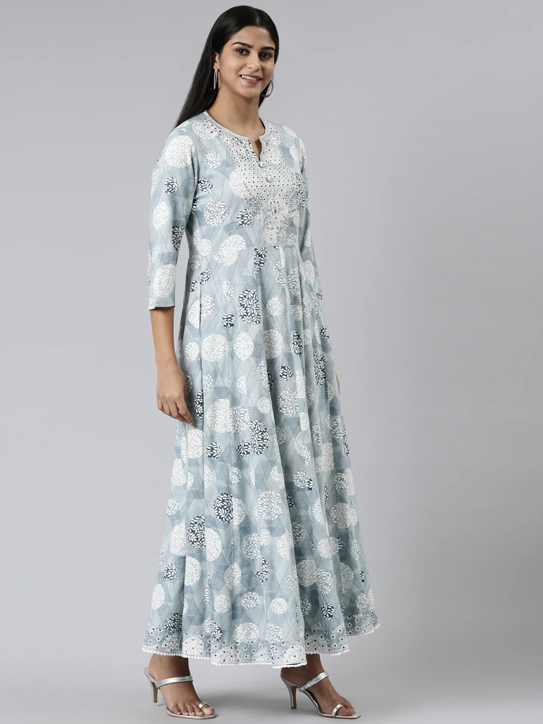 Neerus Grey Straight Printed Viscose Rayon Kurta - Image 2