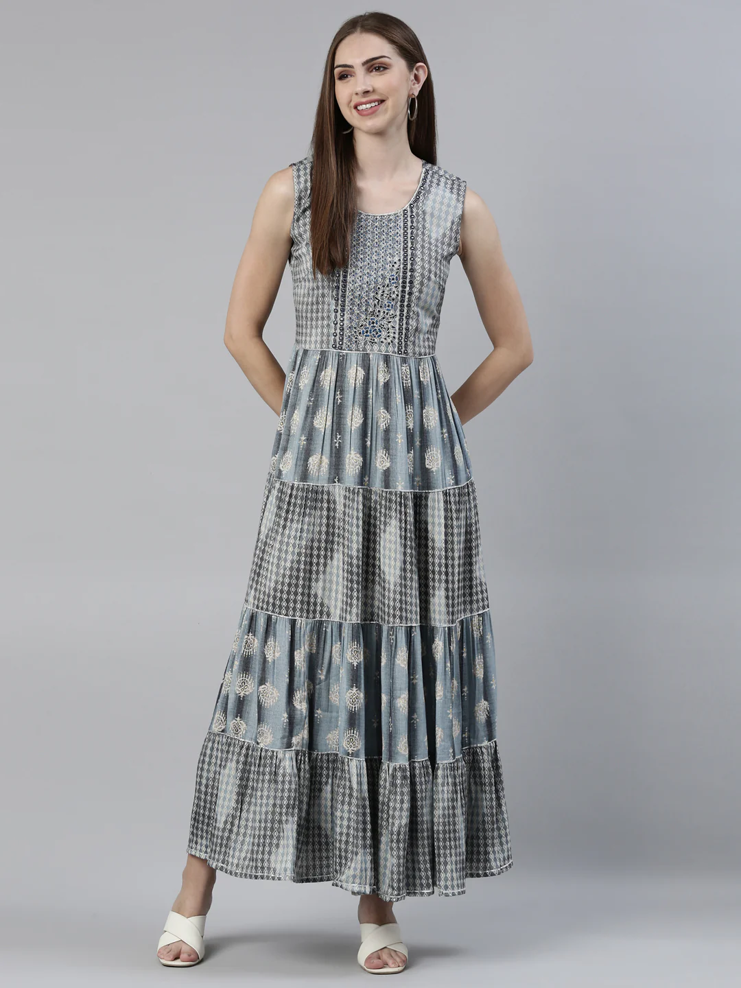 Neerus Grey Straight Regular Viscose Rayon Kurta