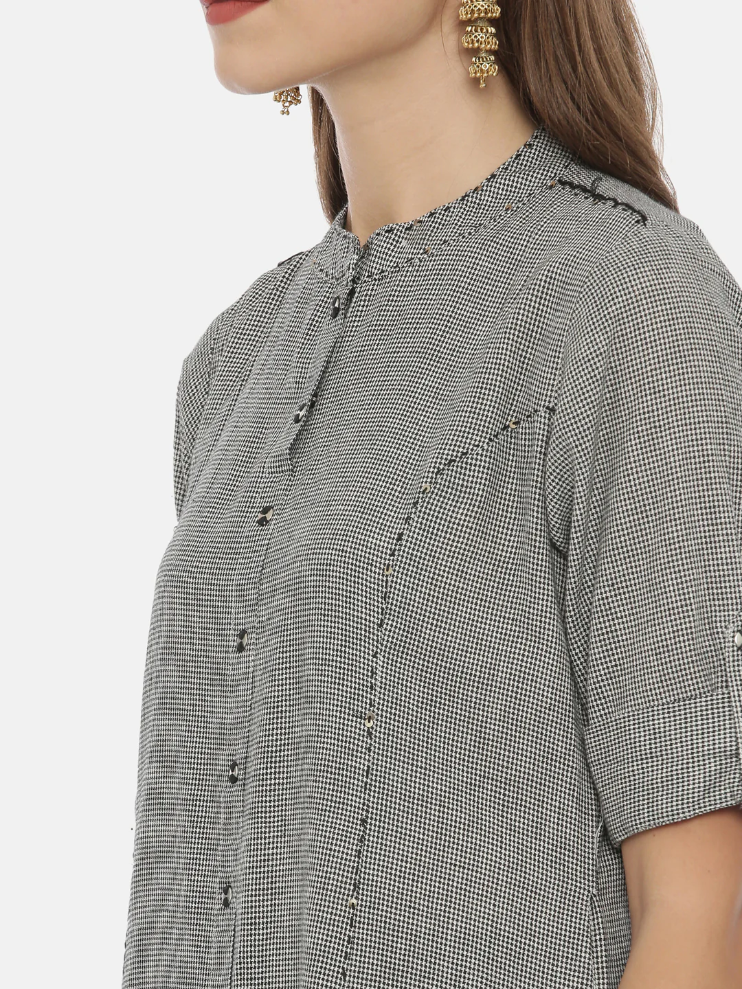 Neerus Grey Textured A Line Kurta - Image 2