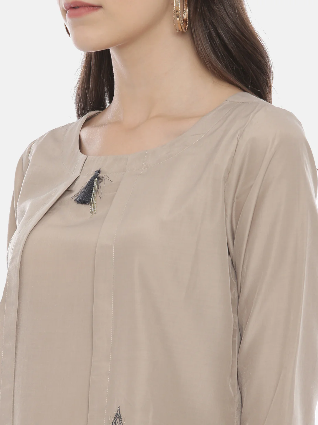 Neerus Grey & Violet Embroidered Kurta Dhoti Pant Set - Image 2