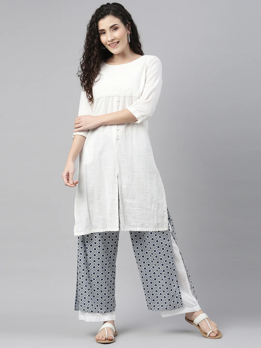 Neerus Indigo Color Cotton Fabric Plazzo