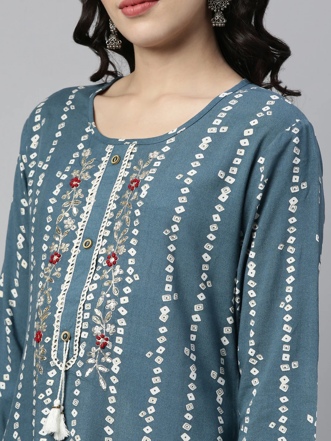 Neerus Indigo Color Rayon Fabric Kurta - Image 3