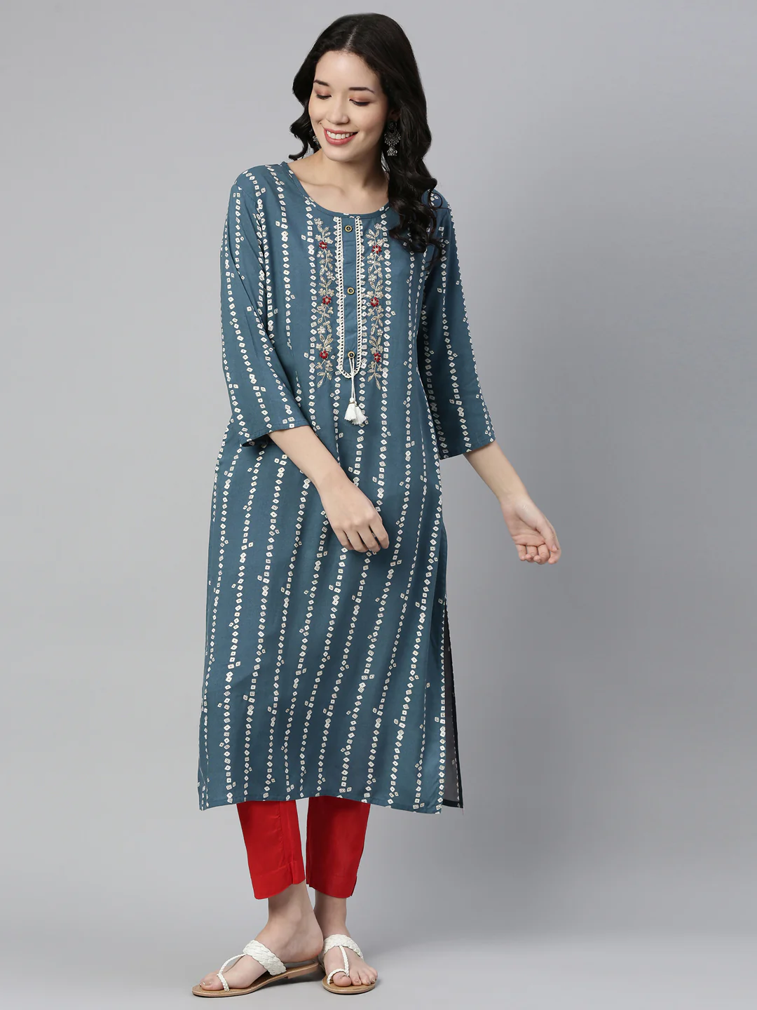 Neerus Indigo Color Rayon Fabric Kurta - Image 4