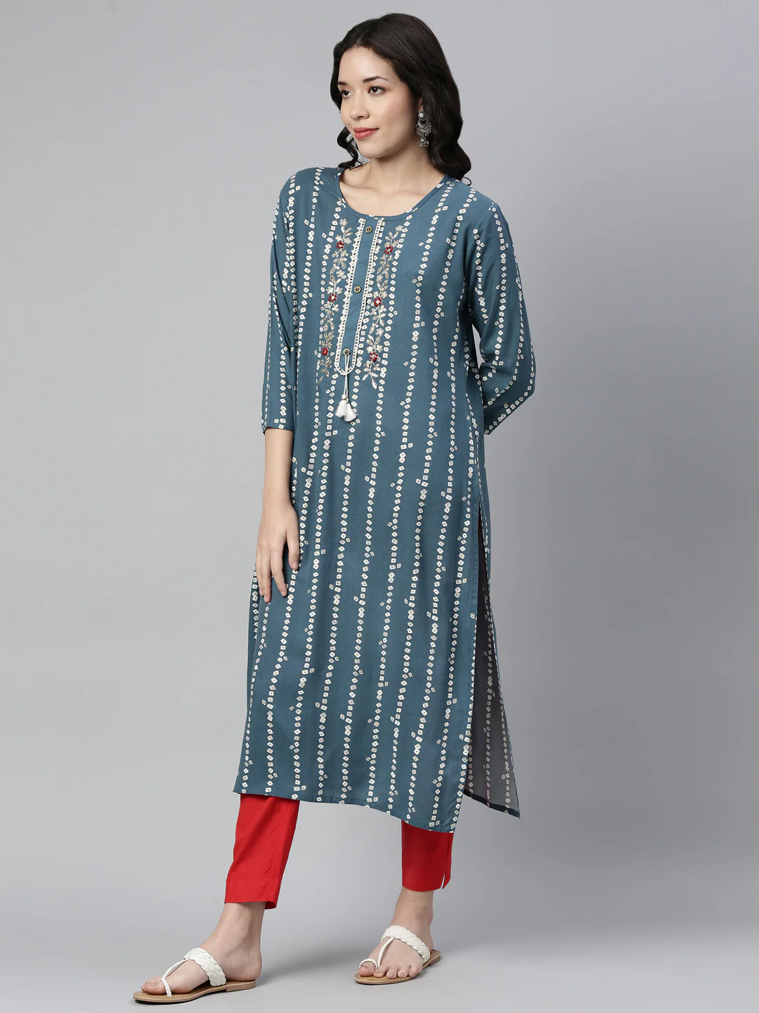 Neerus Indigo Color Rayon Fabric Kurta - Image 6