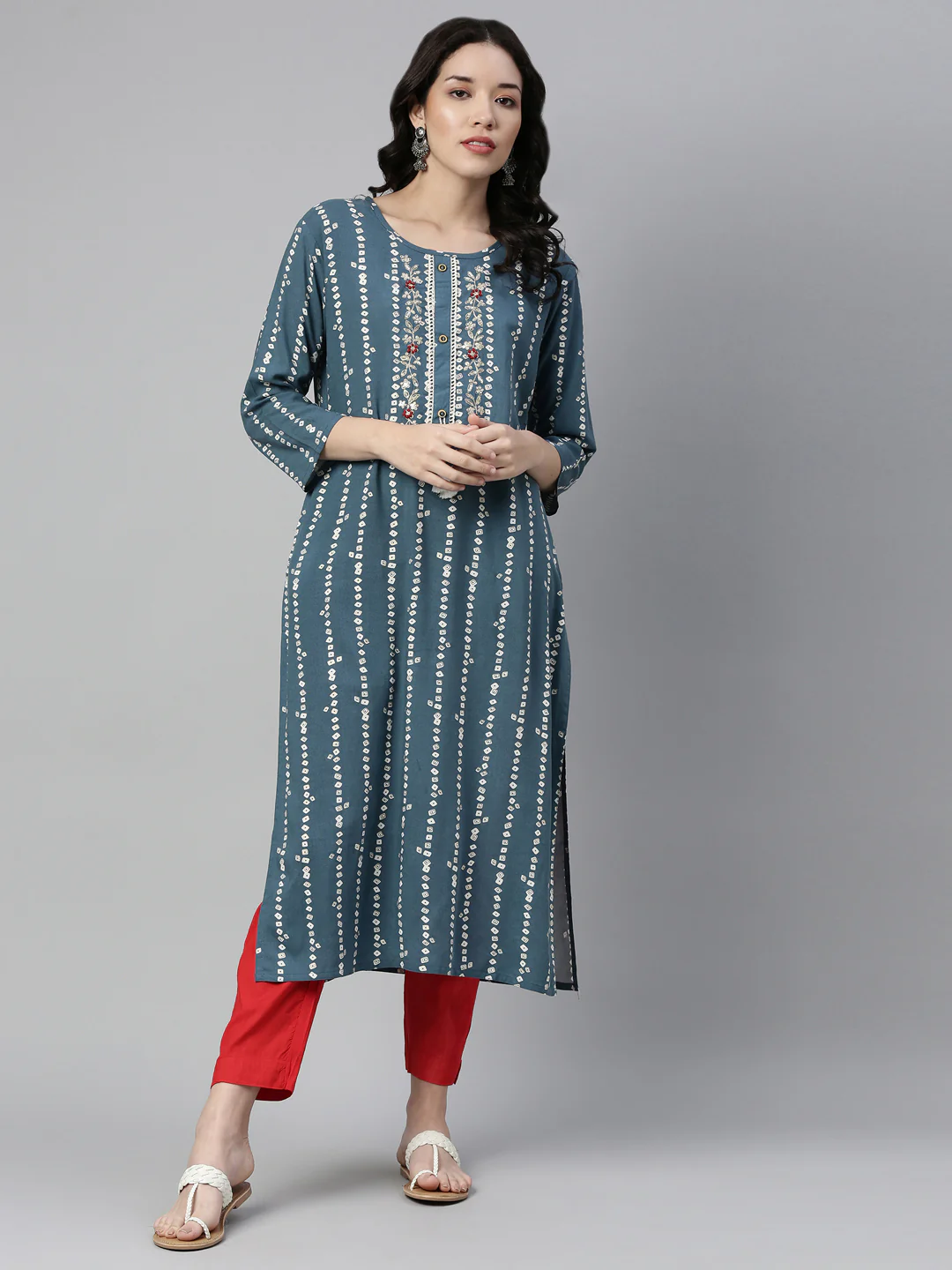 Neerus Indigo Color Rayon Fabric Kurta - Image 7
