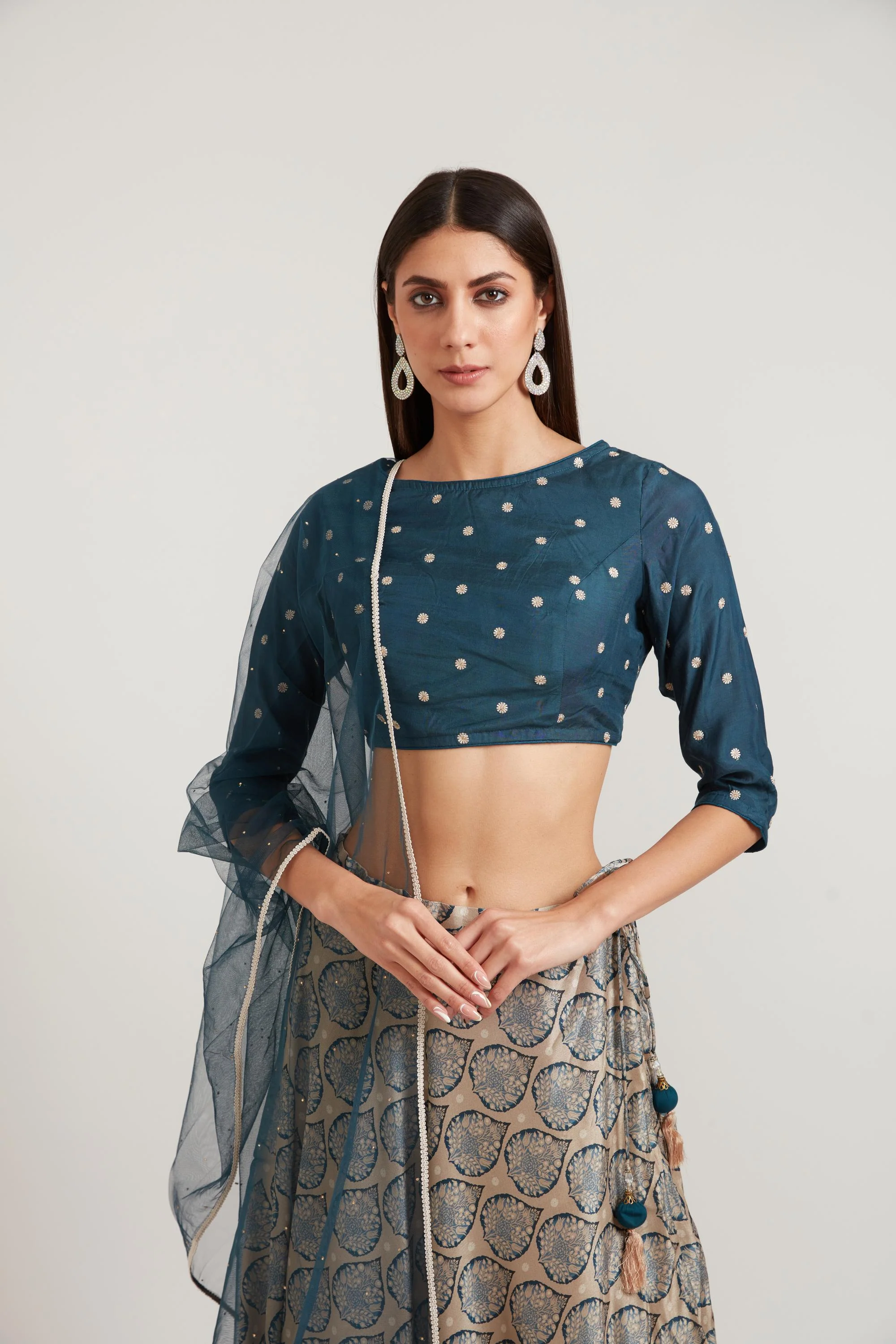 Neerus Indigo Color Silk Fabric Ghagra Set - Image 2