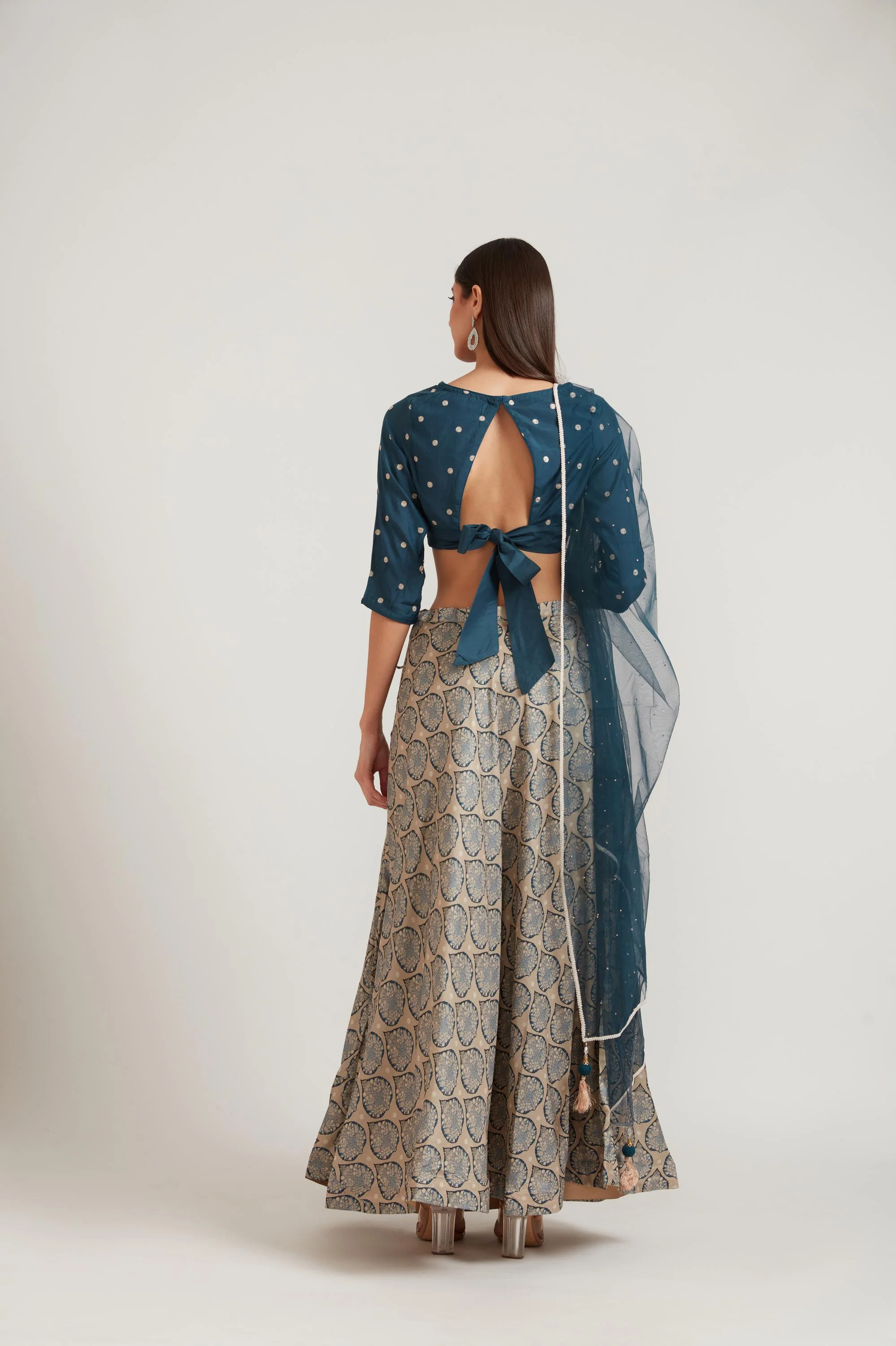Neerus Indigo Color Silk Fabric Ghagra Set - Image 4