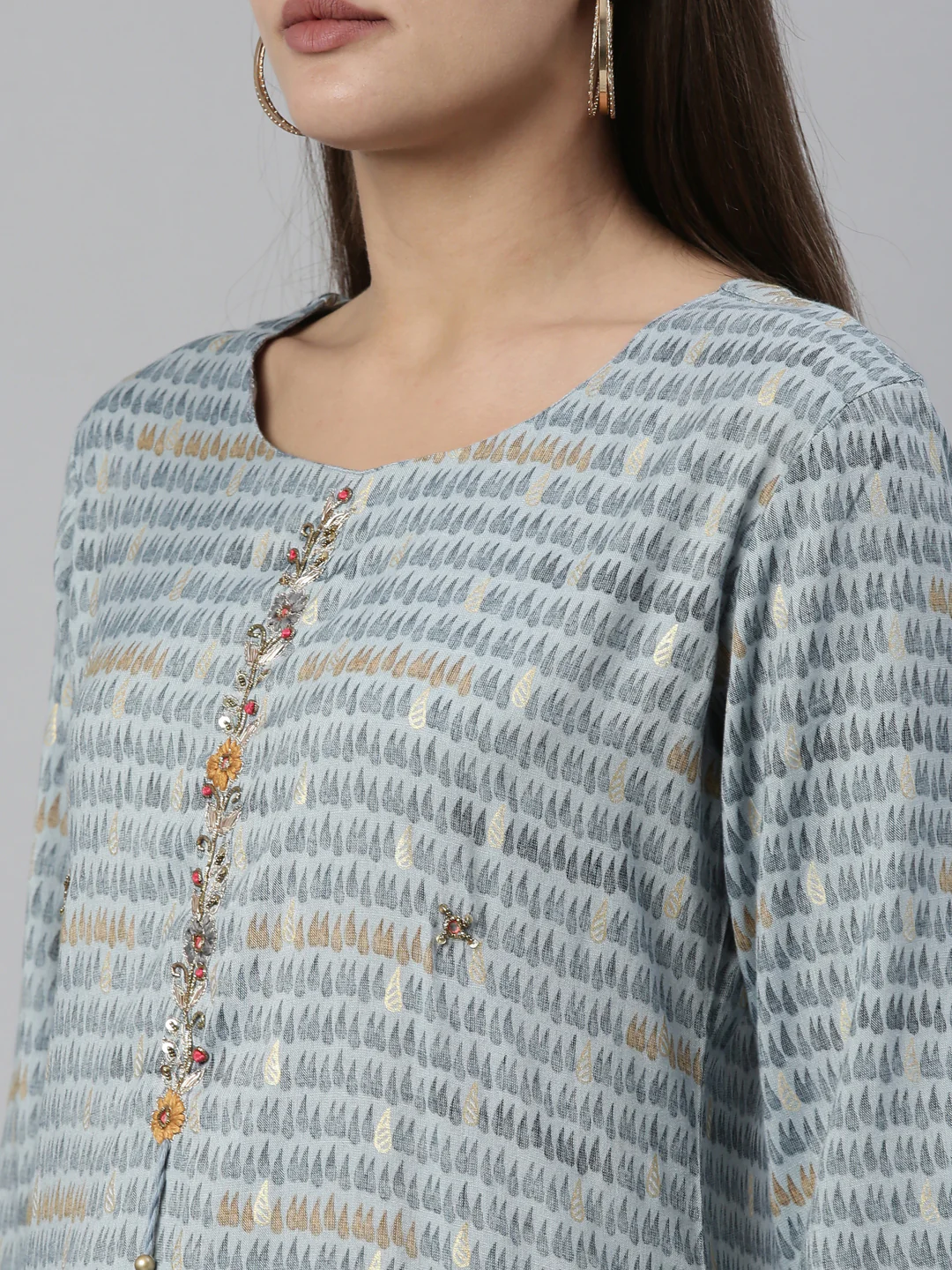 Neerus Indigo Color Slub Rayon Fabric Kurta - Image 7