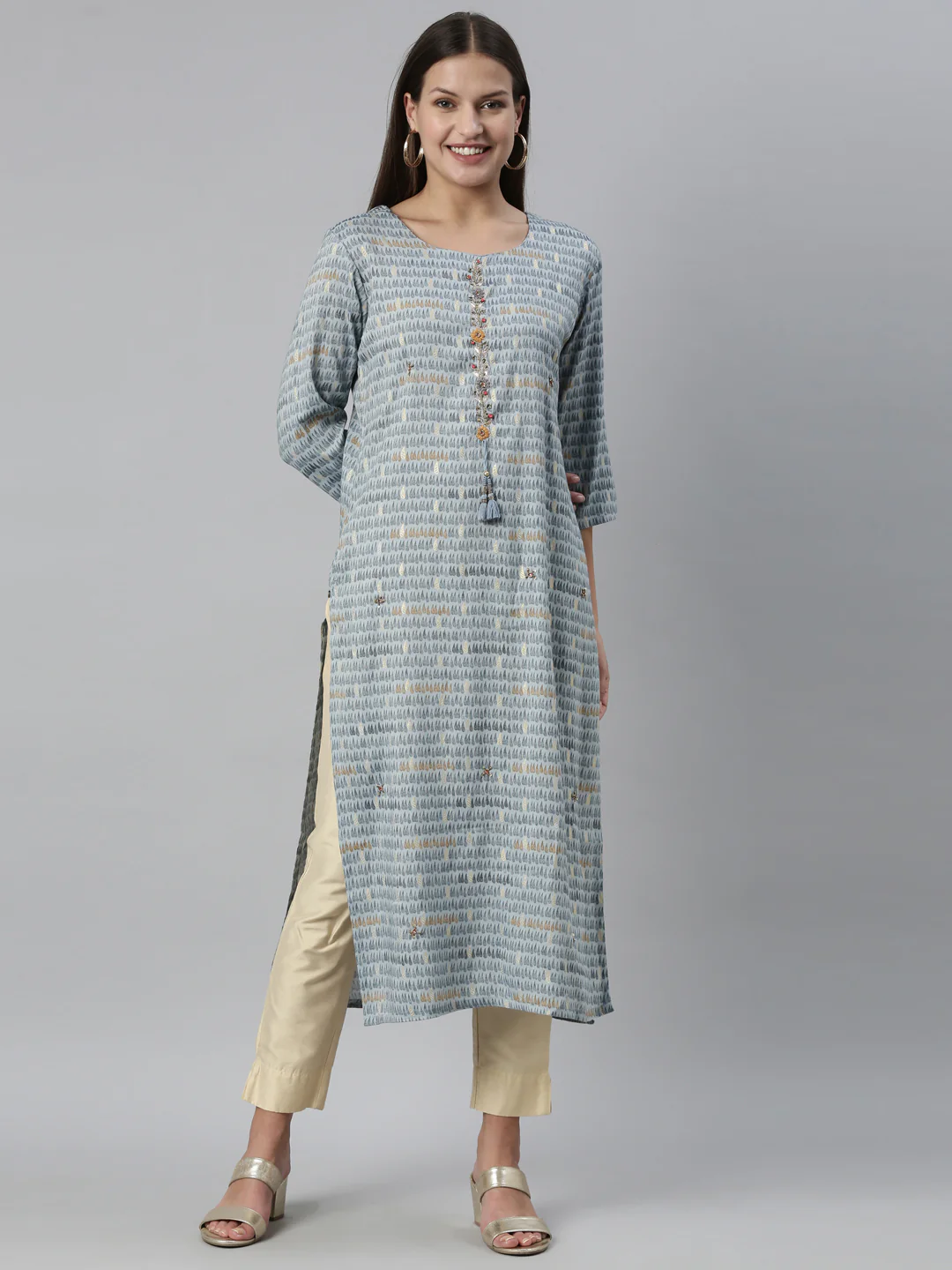 Neerus Indigo Color Slub Rayon Fabric Kurta - Image 8