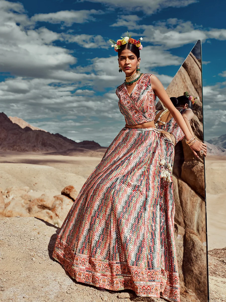 Neerus Ivory Color Georgette Fabric Ghagra Set