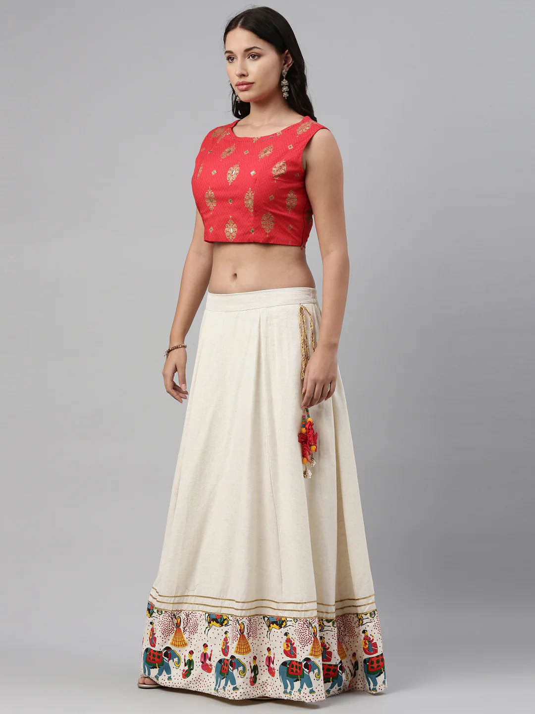 Neerus Ivory Color Rayon Fabric Crop-Top - Image 2