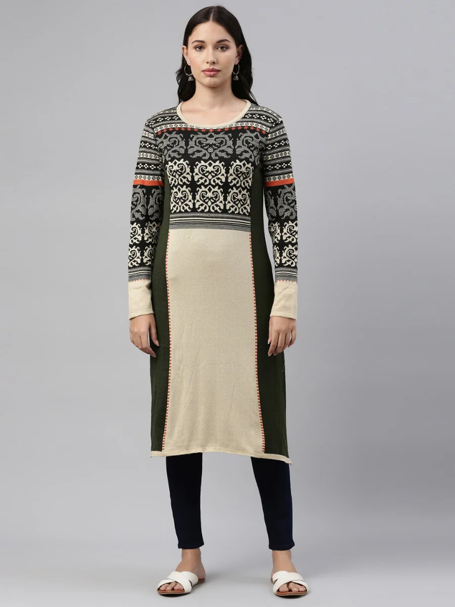 Neerus Ivory Color Undefined Fabric Kurtha Winter Wear - Image 2