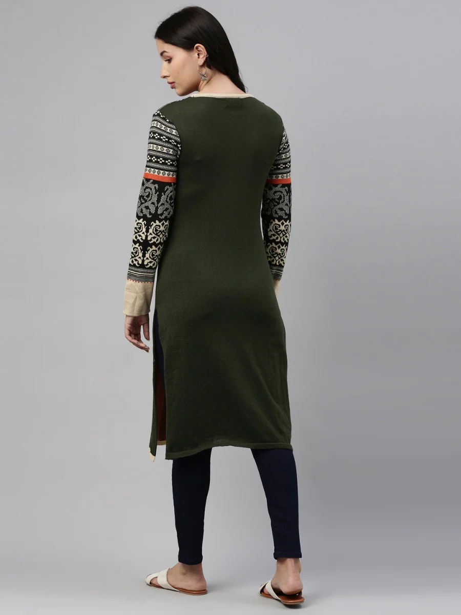 Neerus Ivory Color Undefined Fabric Kurtha Winter Wear - Image 6