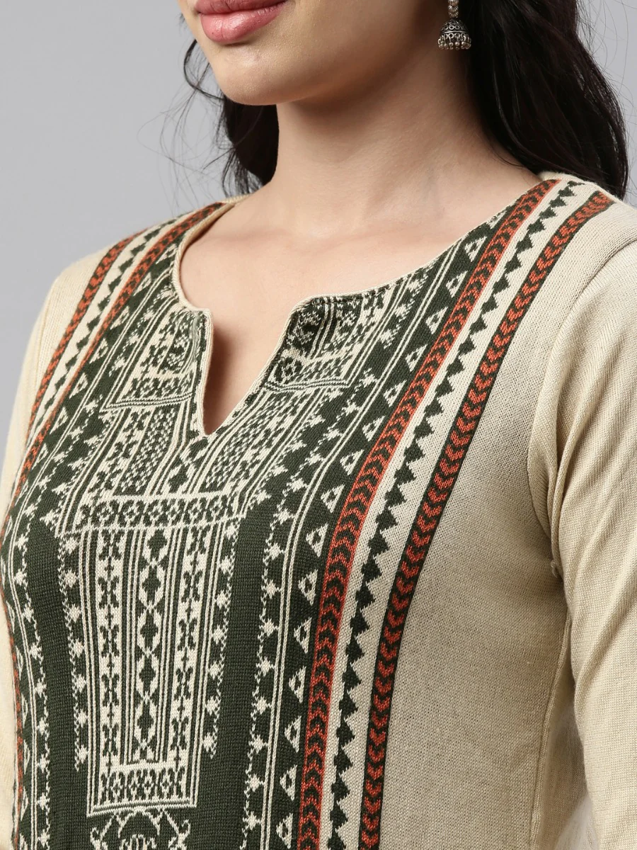 Neerus Ivory Color Winter Wear Kurtha - Image 2