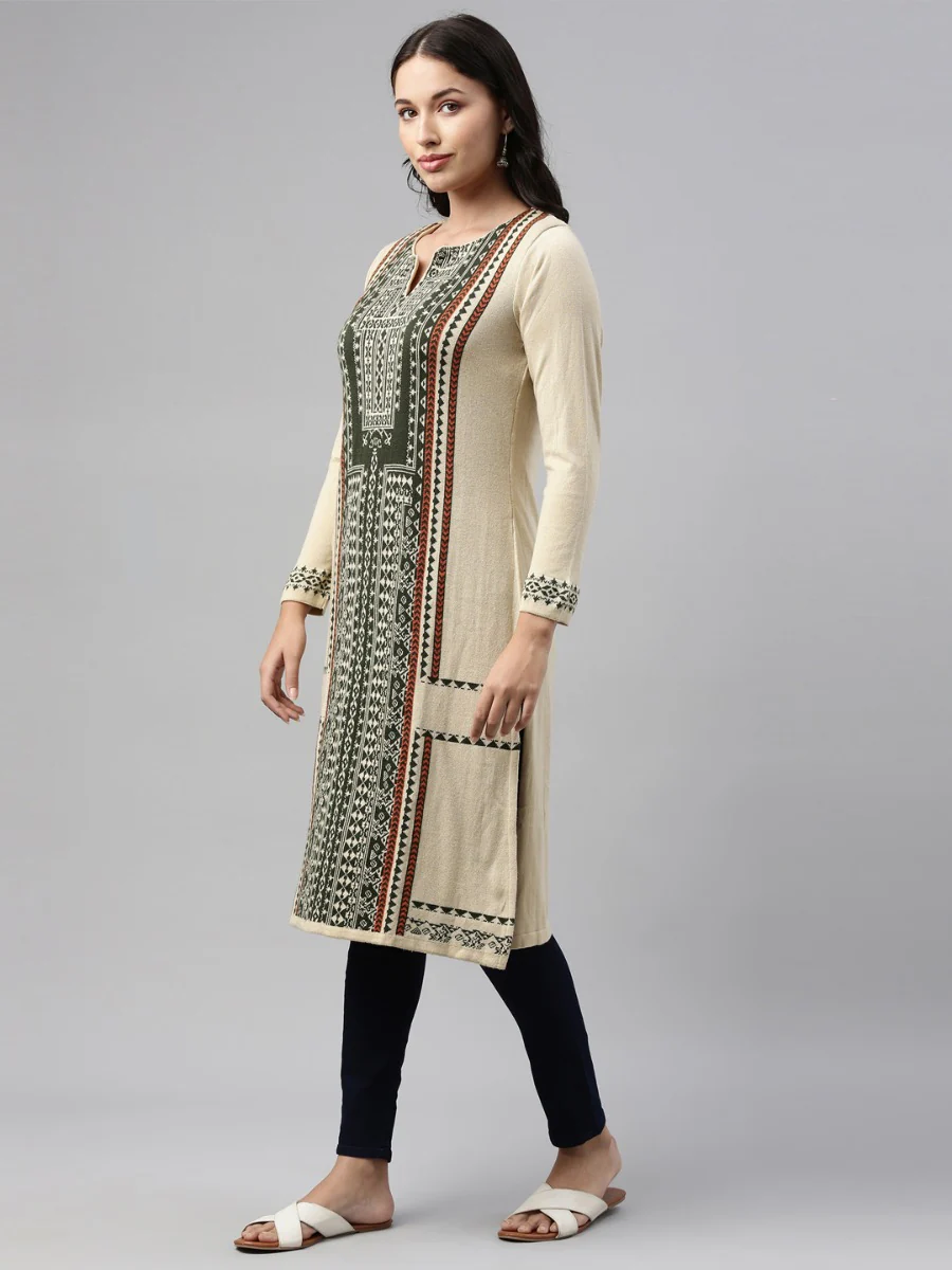 Neerus Ivory Color Winter Wear Kurtha - Image 6