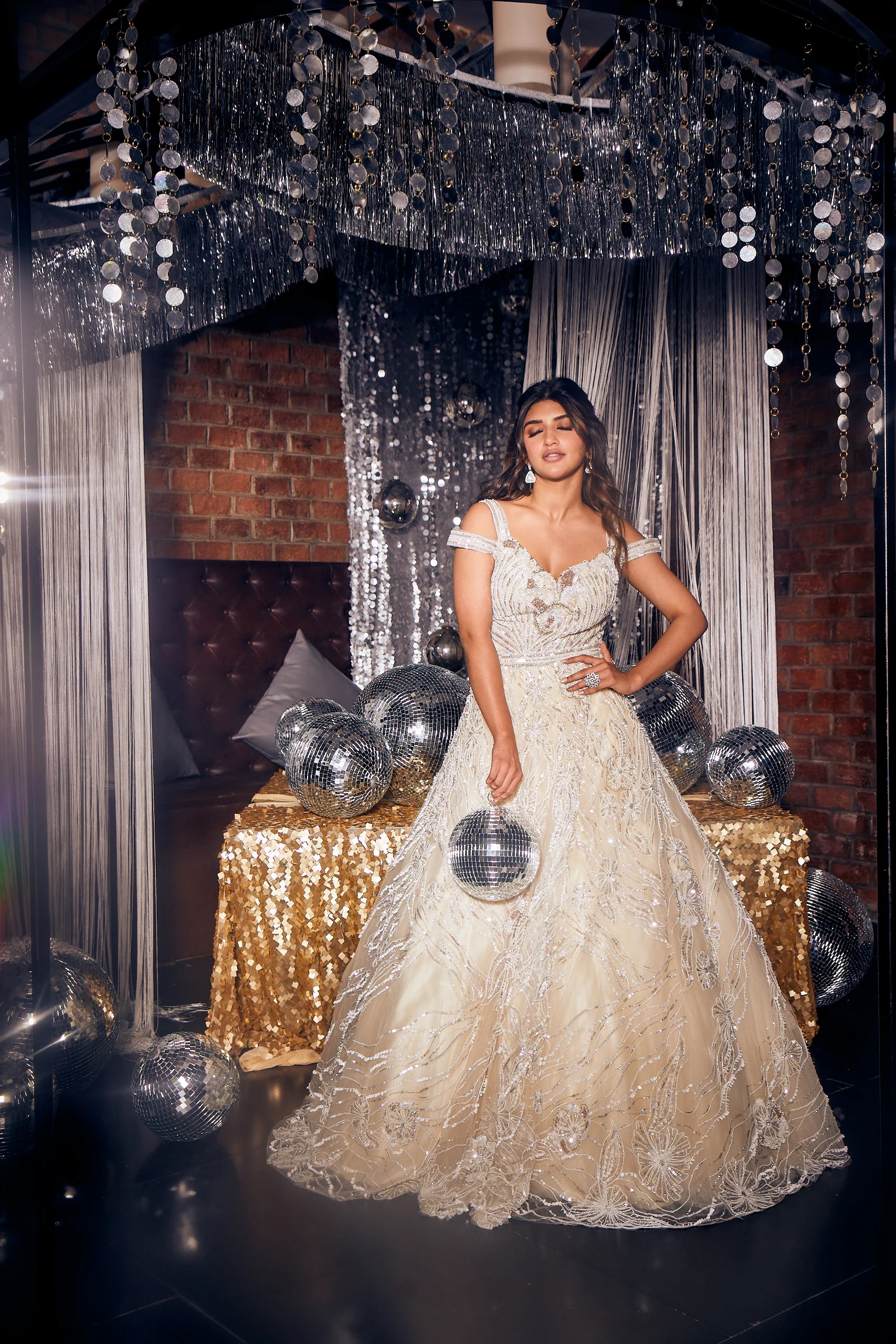 NEERU'S IVORY COLOR WITH ALL OVER SELF PATTERNED EMBROIDERY GOWN - Image 2