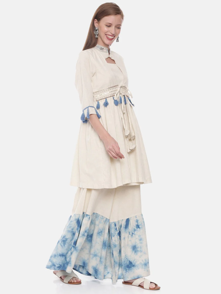Neerus Ivory Embellished Flared Kurta - Image 4