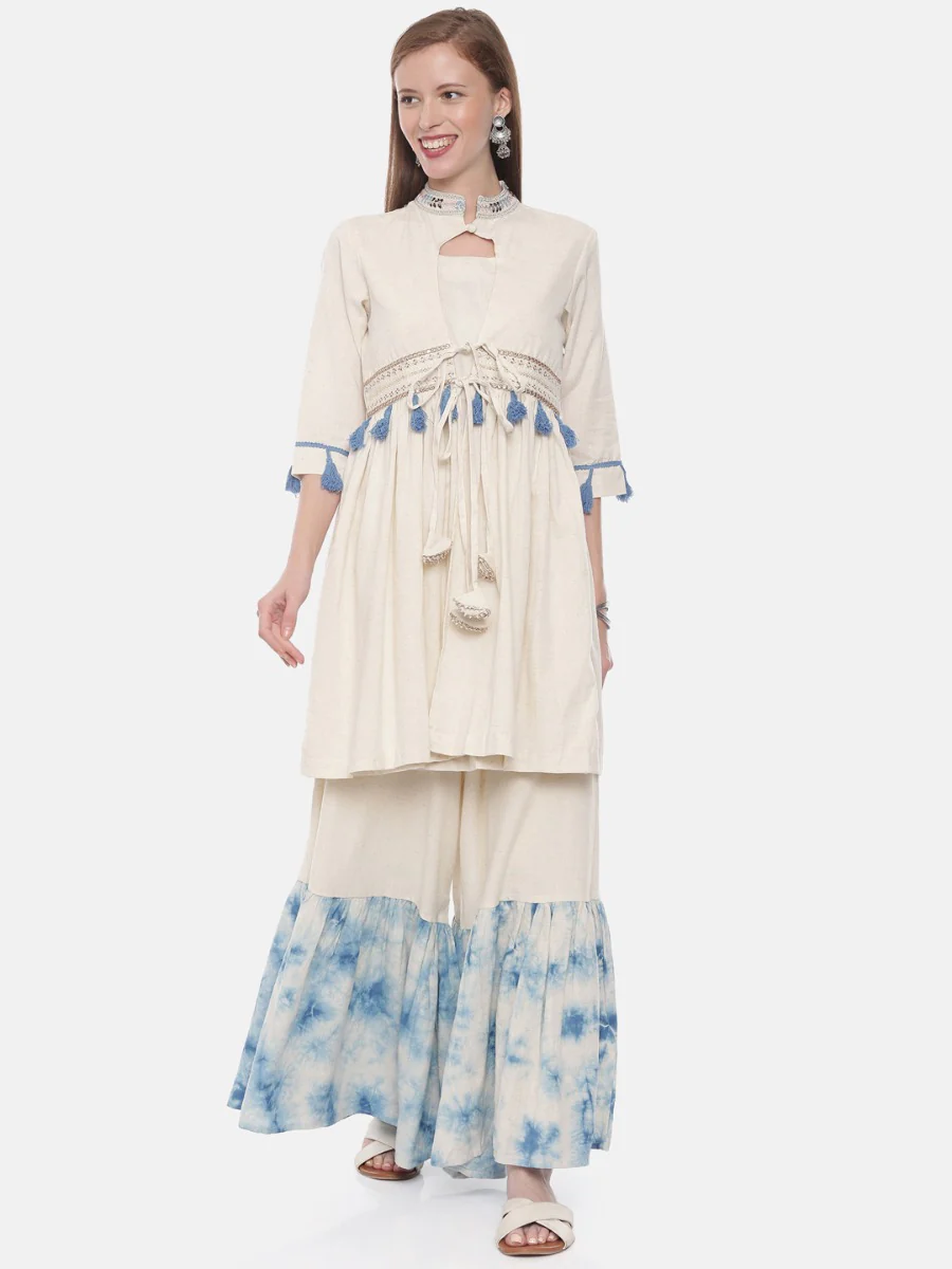 Neerus Ivory Embellished Flared Kurta - Image 6