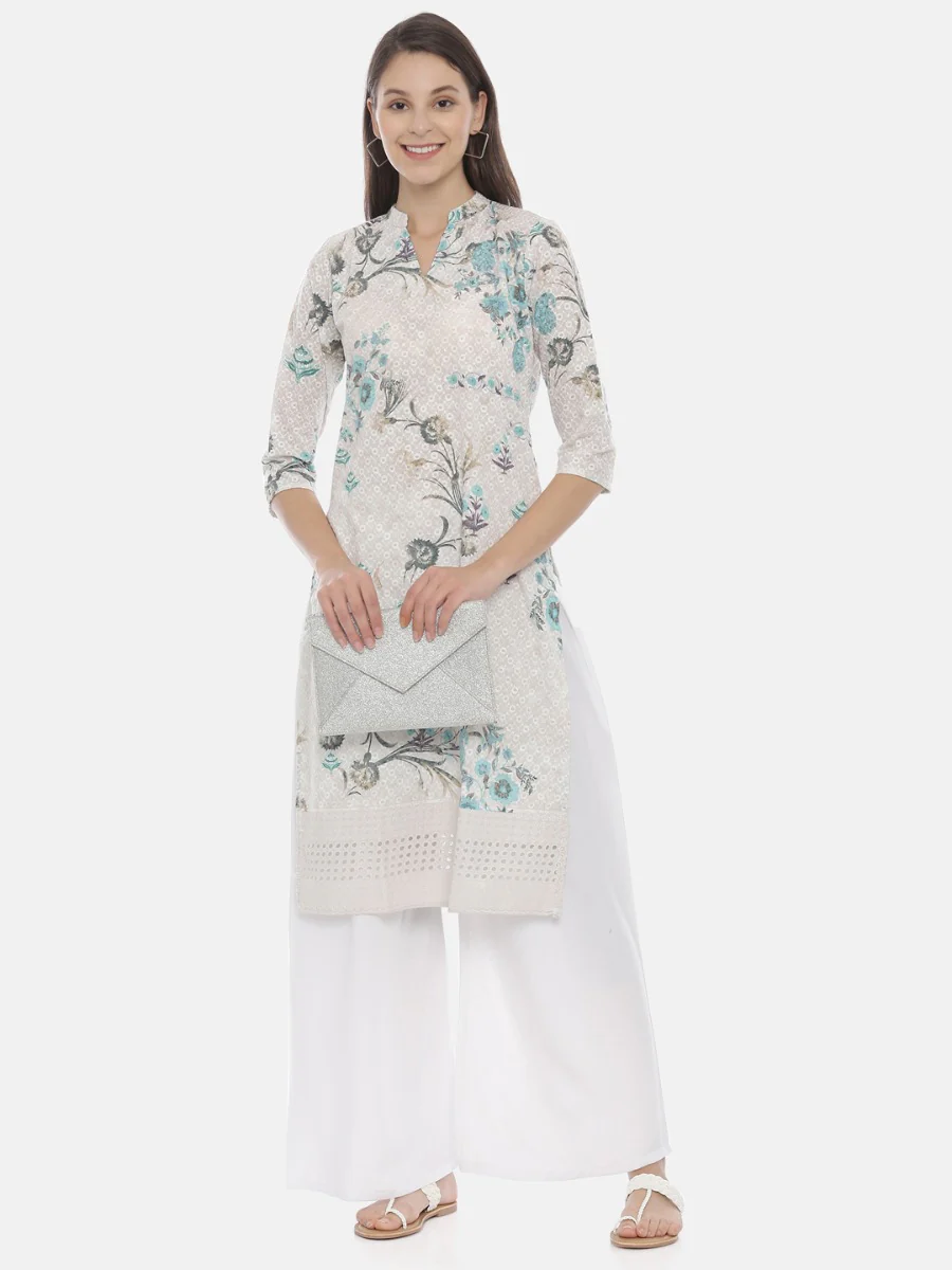 Neerus Ivory Embroidered Straight Kurta - Image 6