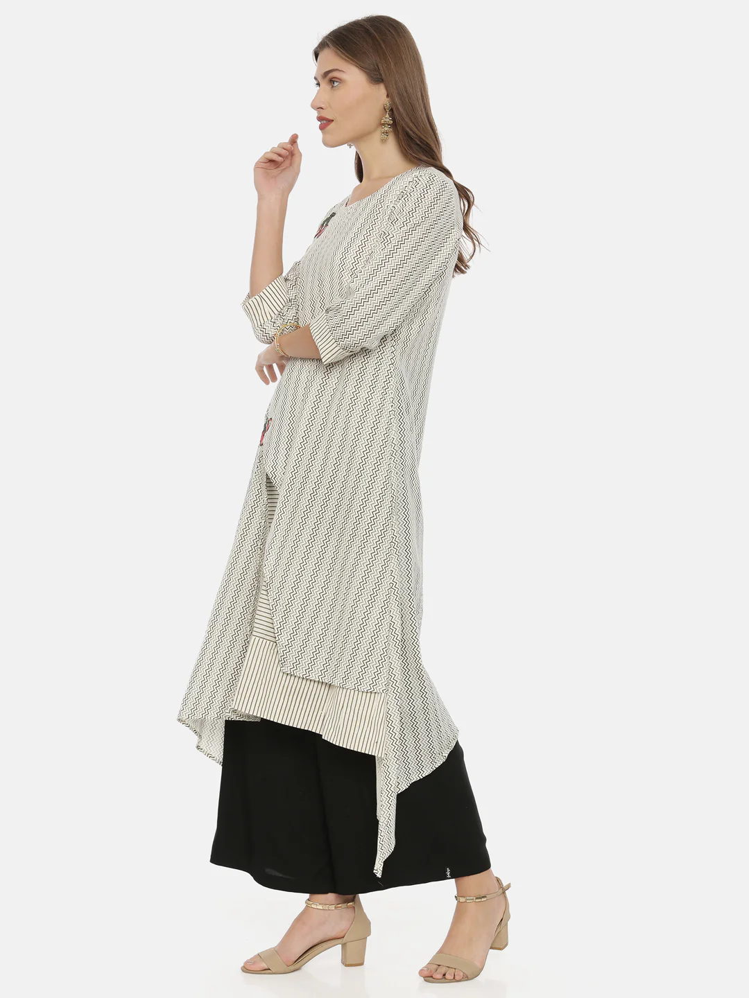 Neerus Ivory Printed High Low Kurta - Image 3