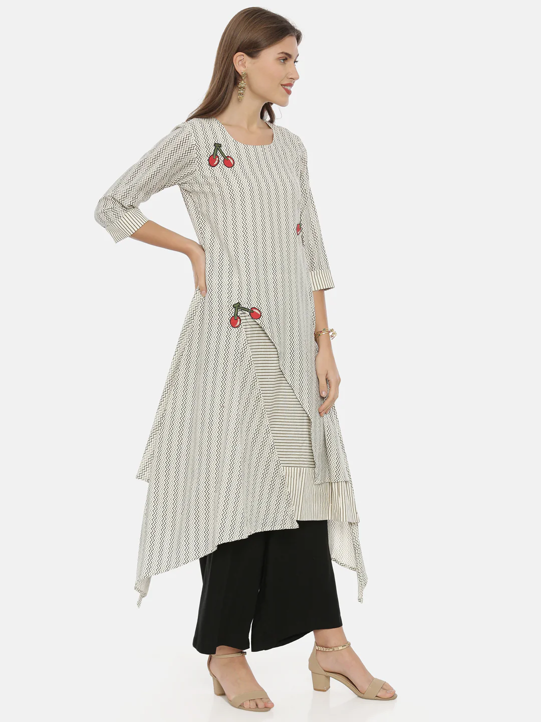 Neerus Ivory Printed High Low Kurta - Image 4