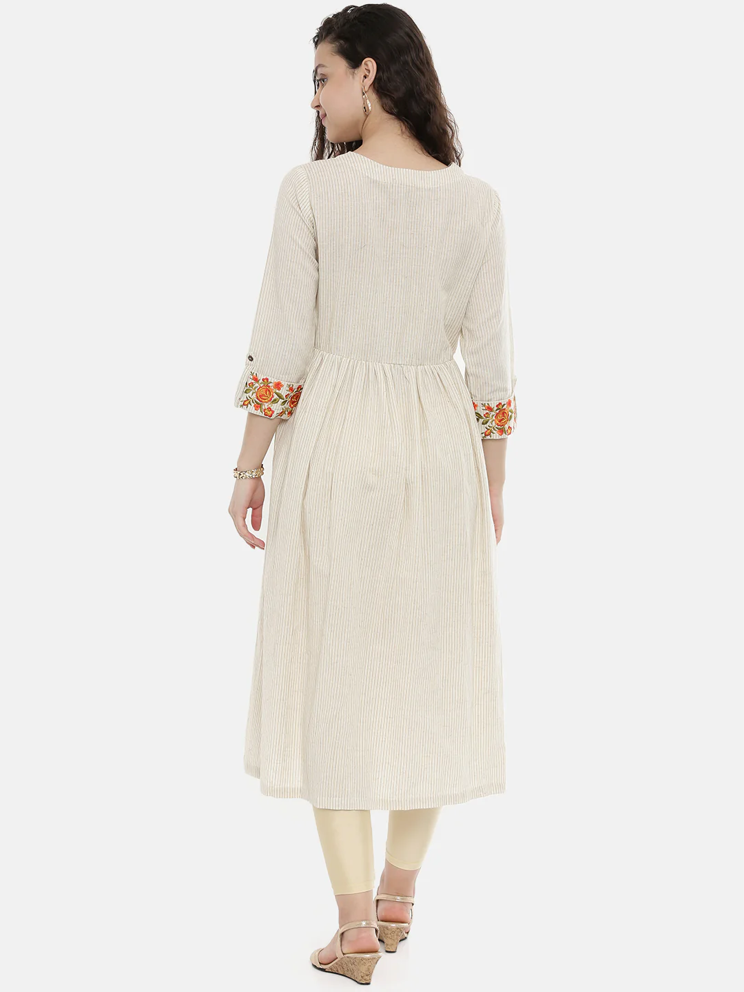 Neerus Ivory Striped A Line Kurta - Image 6