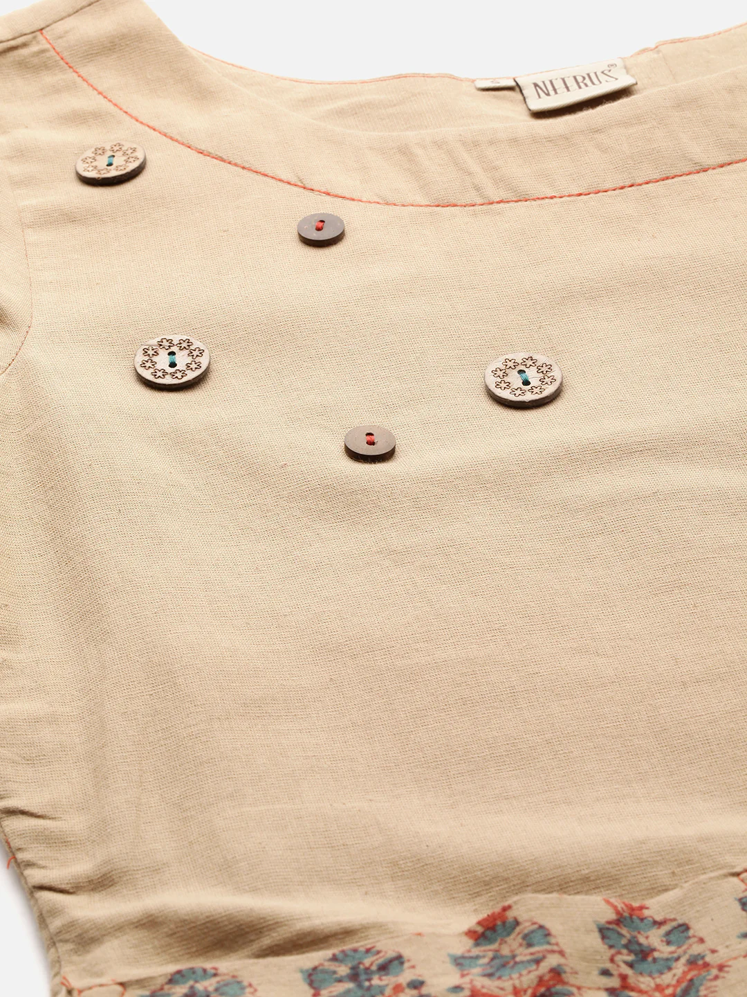 Neerus Khaki A Line Kurta - Image 2
