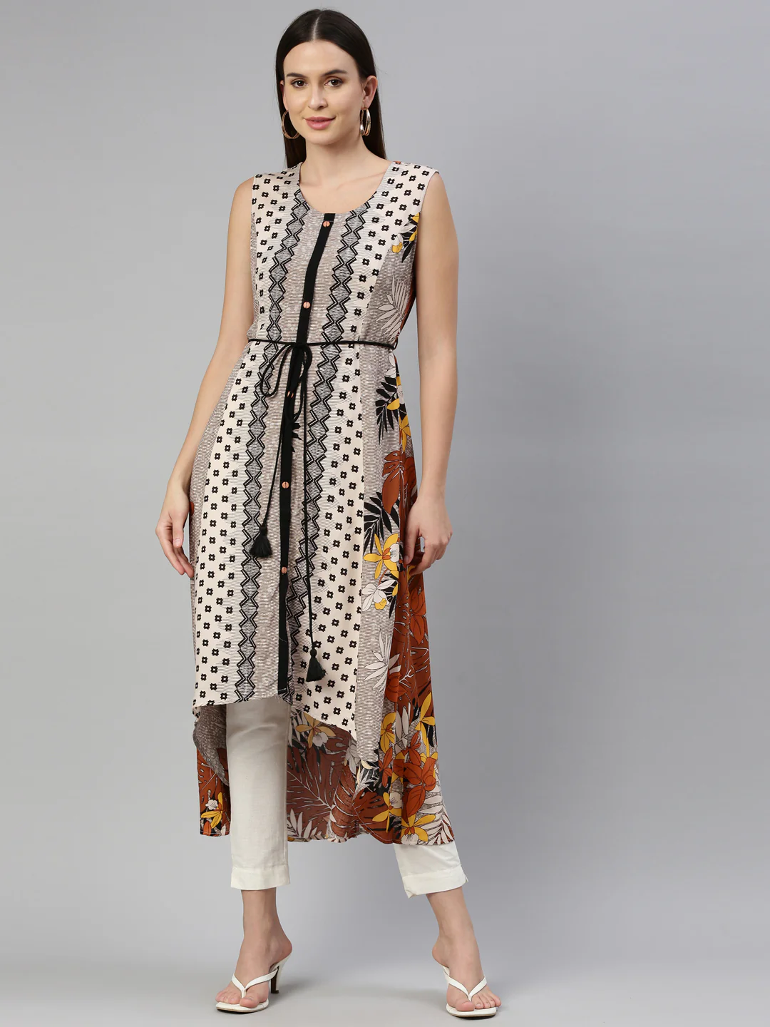 Neerus L Beige Color Rayon Fabric Kurta