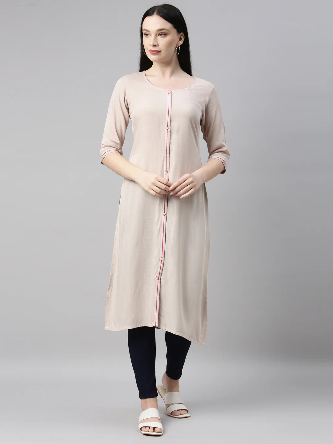 Neerus L Beige Color Undefined Fabric Kurta