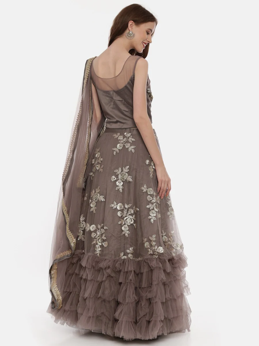 Neerus L Brown Color Nett Fabric Ghagra Set - Image 5