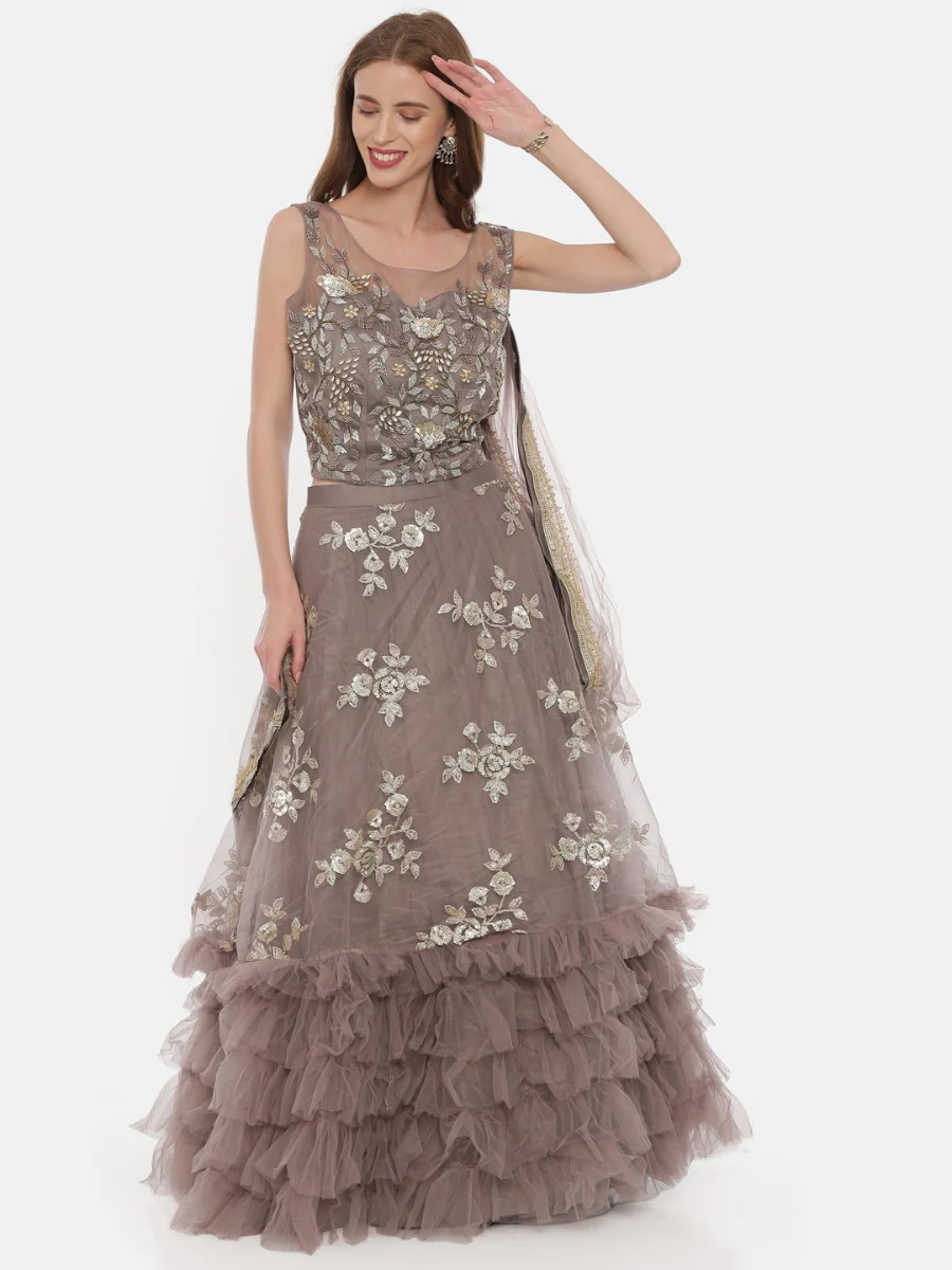 Neerus L Brown Color Nett Fabric Ghagra Set - Image 6