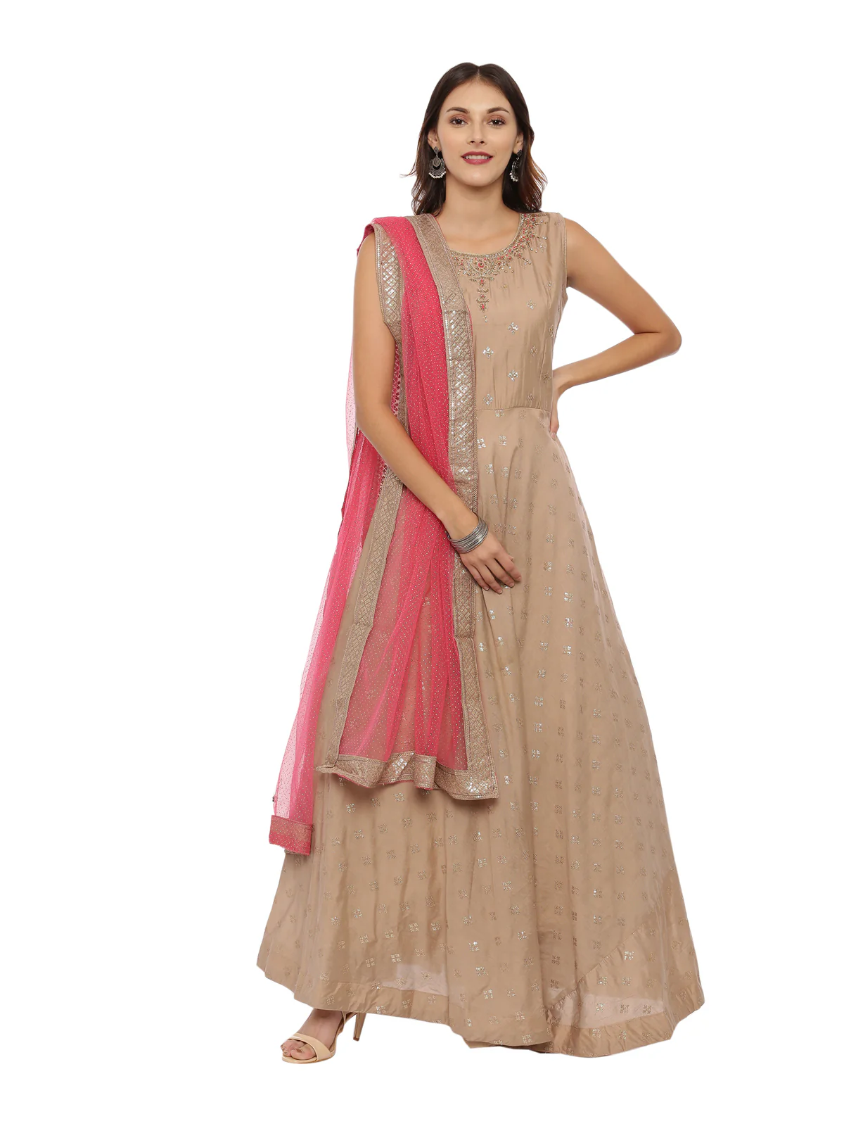 Neerus L Brown Color Silk Fabric Suit-Anarkali