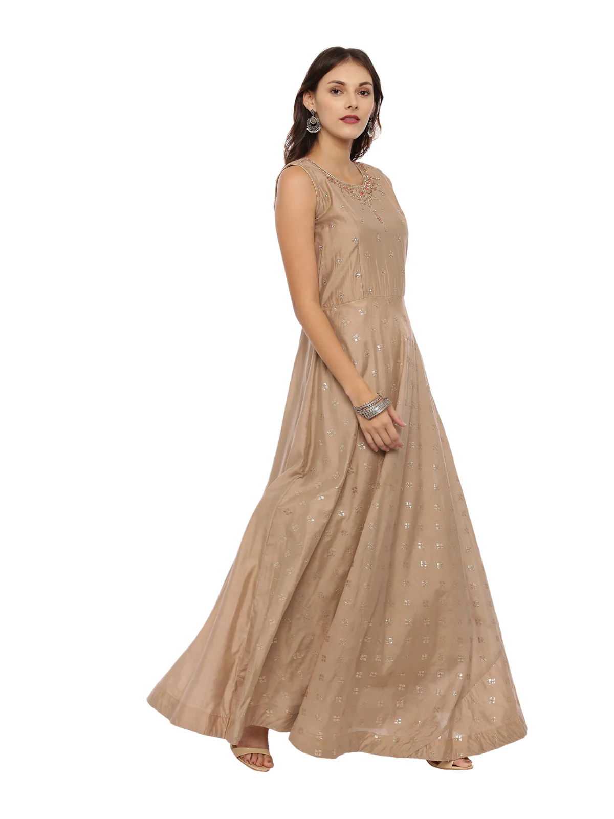 Neerus L Brown Color Silk Fabric Suit-Anarkali - Image 3