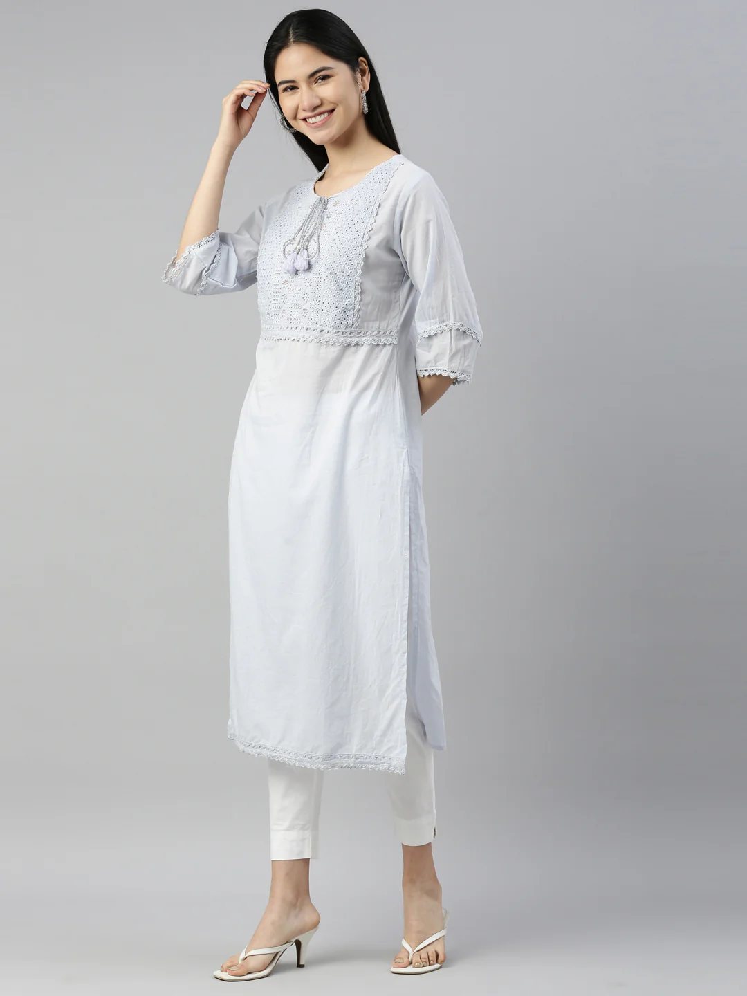 Neerus L Gray Color Cotton Fabric Kurta - Image 3