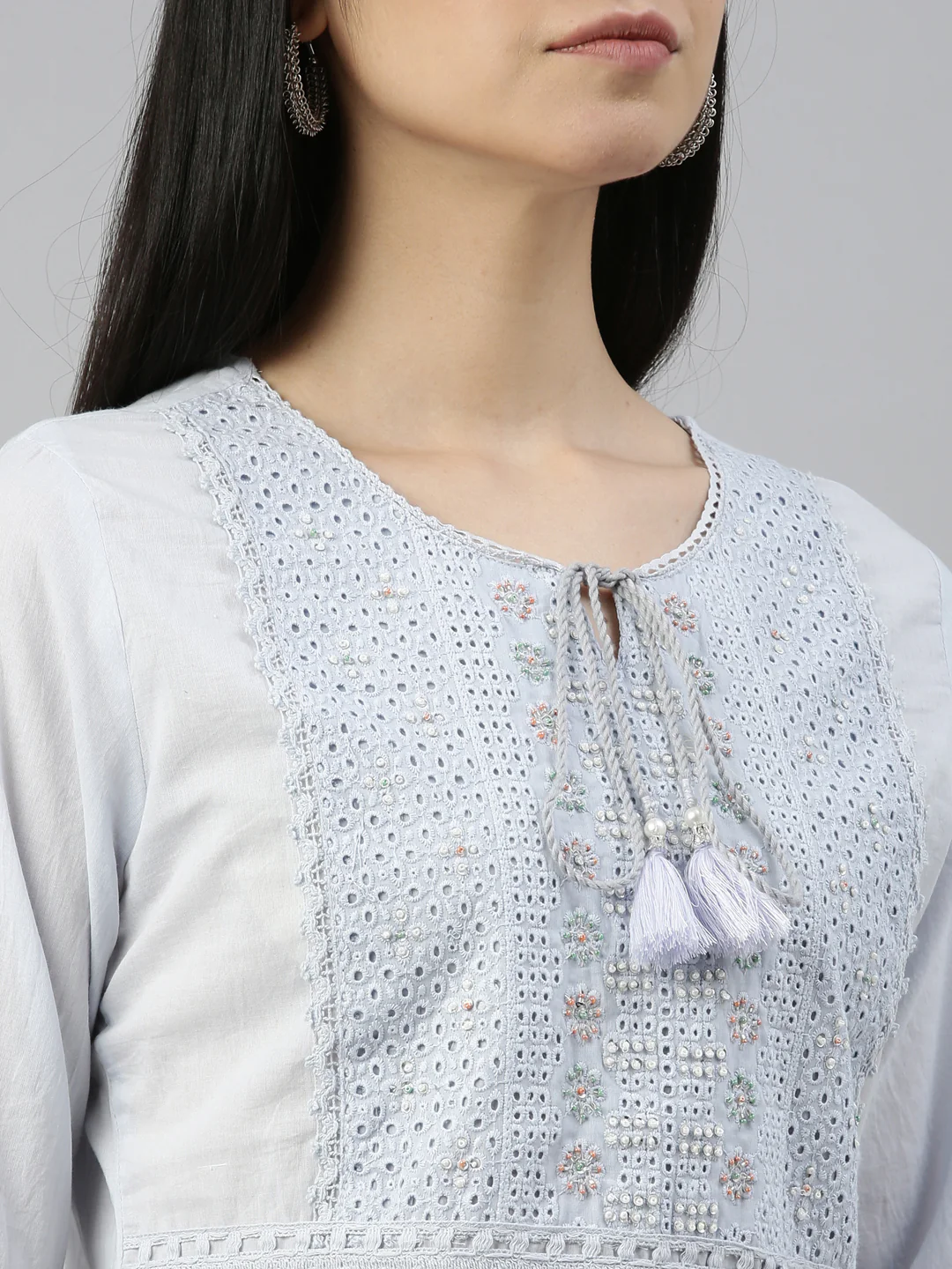 Neerus L Gray Color Cotton Fabric Kurta - Image 8