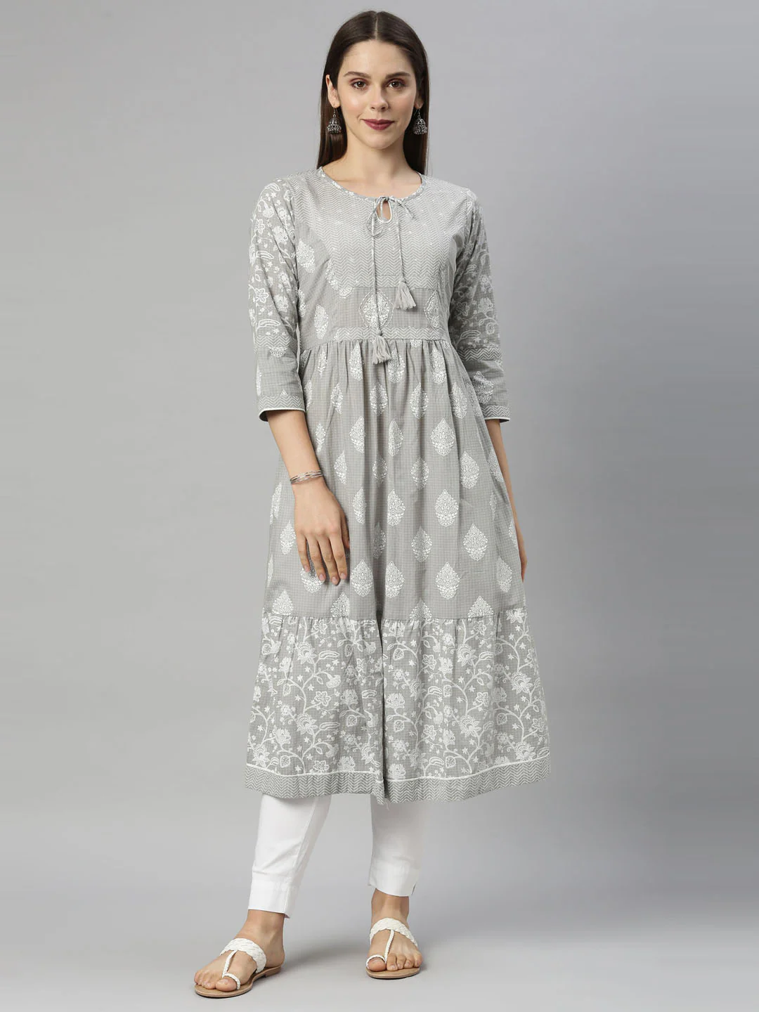 Neerus L Gray Color Cotton Fabric Tunic