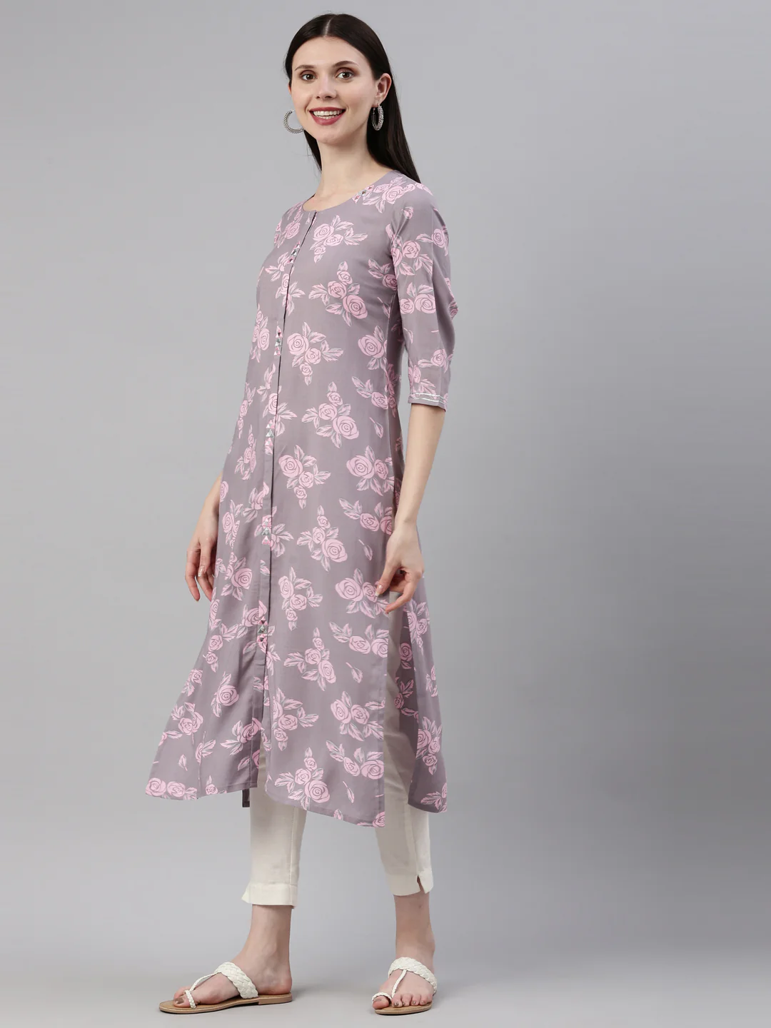 Neerus L Gray Color Rayon Fabric Kurta - Image 3