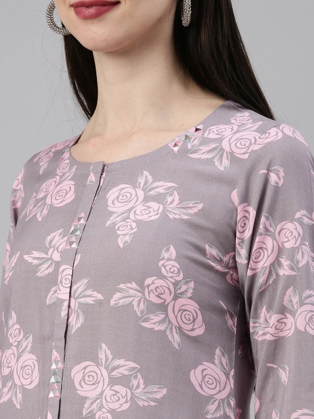 Neerus L Gray Color Rayon Fabric Kurta - Image 8