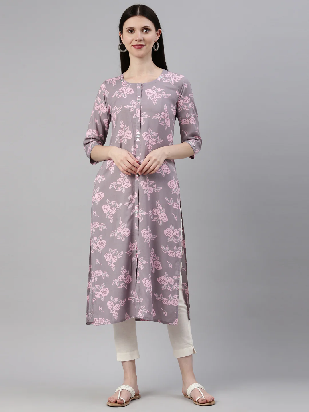 Neerus L Gray Color Rayon Fabric Kurta - Image 9