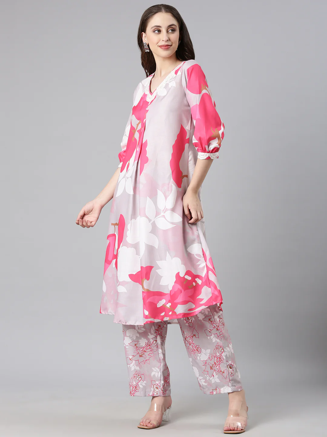 Neerus L gray Printed Straight Kurta and Trousers With Dupatta - Image 2